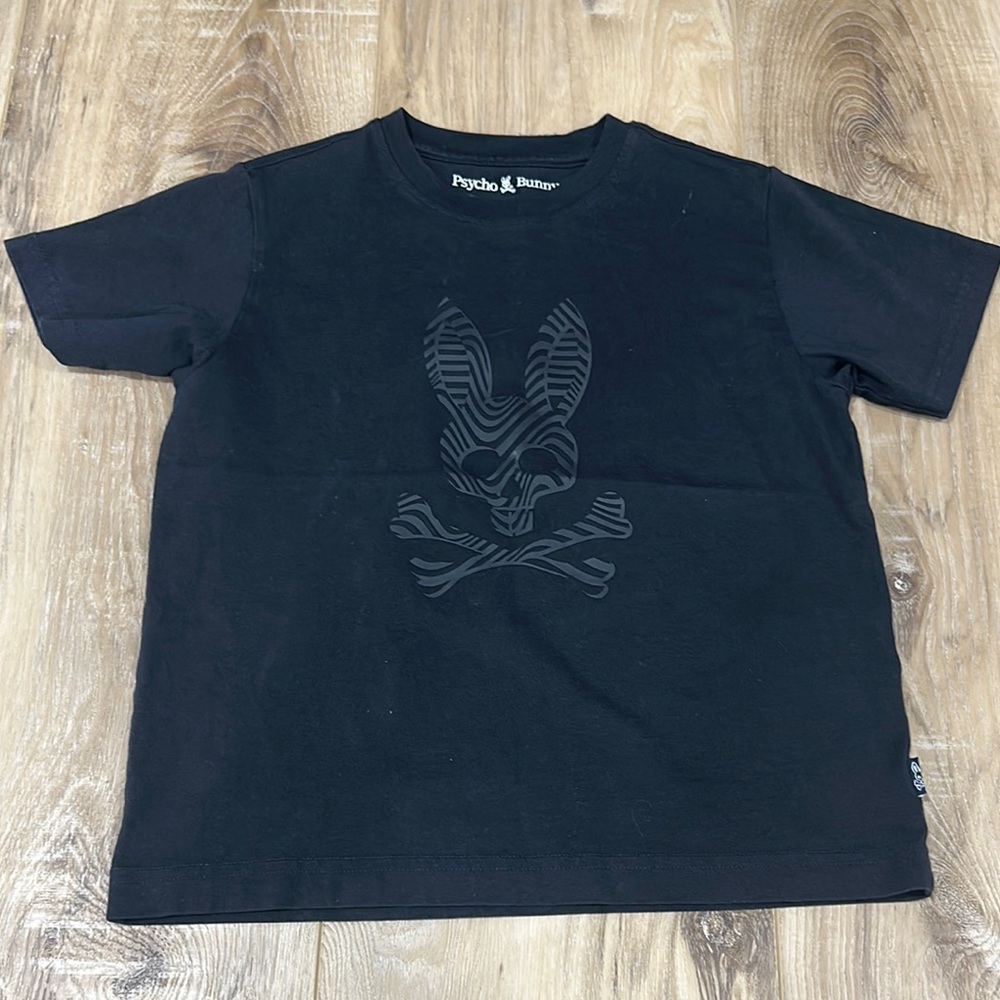 Boys Psycho Bunny Black Short Sleeve Tee with Graphic Design size 7-8